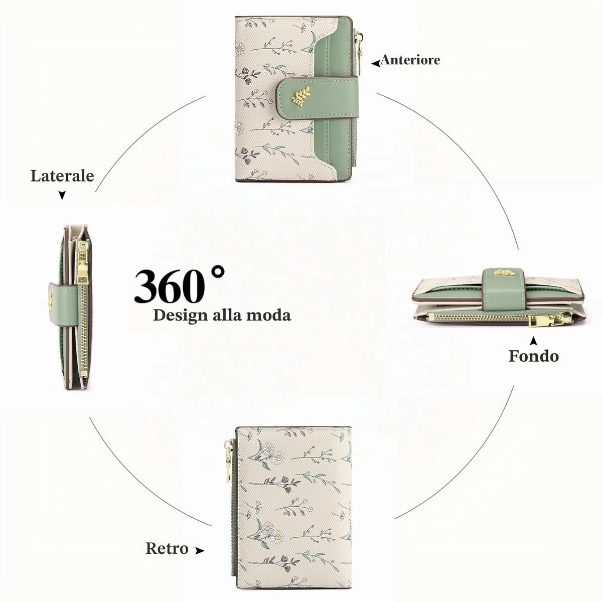 GAEKEAO Portafoglio Donna Piccolo RFID Blocking Leather Bifold Zipper Pocket Wallet Titolare di Carta di Credito con Finestra ID