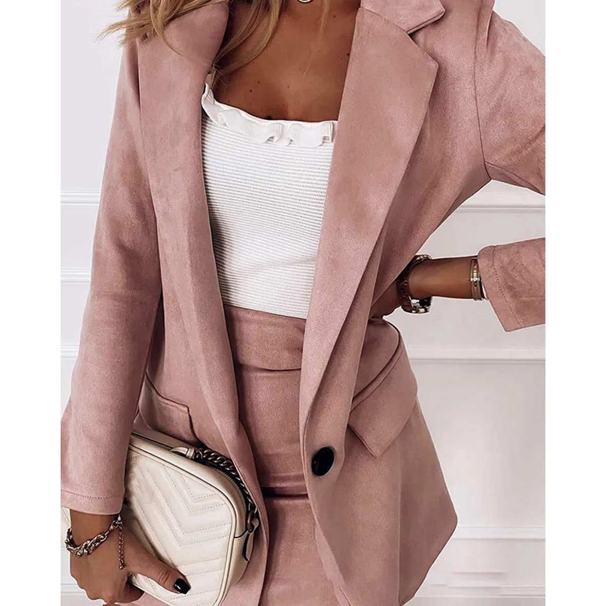 Dawwoti Completo da Donna Formale con Gonna in 2 Pezzi, Giacca con Bavero E Minigonna Aderente, Completo per Ufficio, Set da Lavoro da Donna, in Due Pezzi