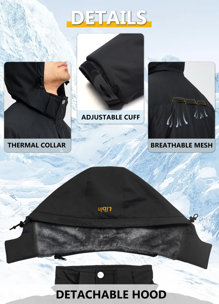 Libin Giacca da sci da uomo, calda, invernale, da snowboard, softshell per attività all'aria aperta, impermeabile, traspirante, da trekking, snowboard, da uomo, da montagna