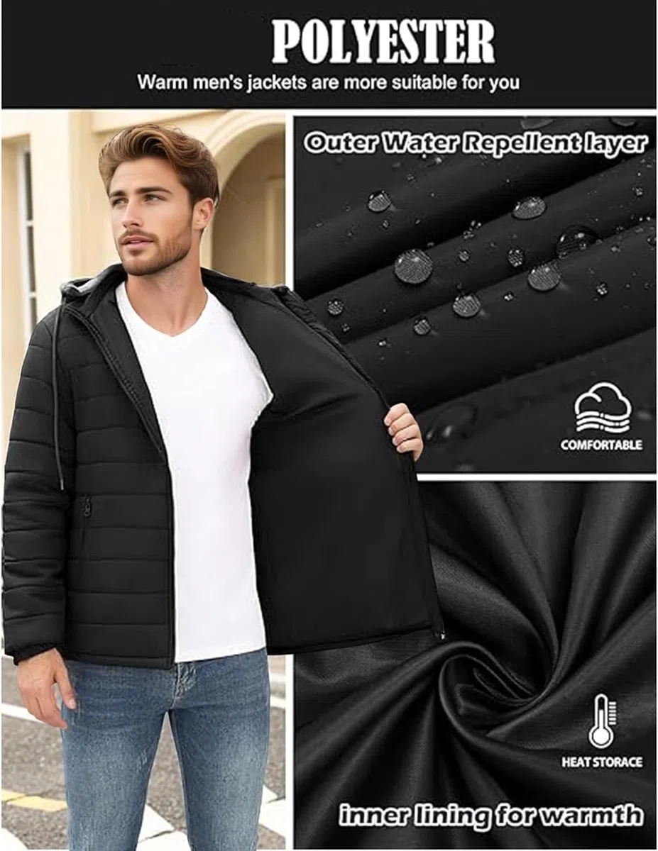 Giubbino Uomo Autunno Invernale Piumino Caldo Casual Tinta Unita Giubbotto Uomo Invernale Giacca Comodo Trapuntato Trekking Antivento con Zip e Cappuccio Piumini per Quotidiano Lavoro Scuola Moto