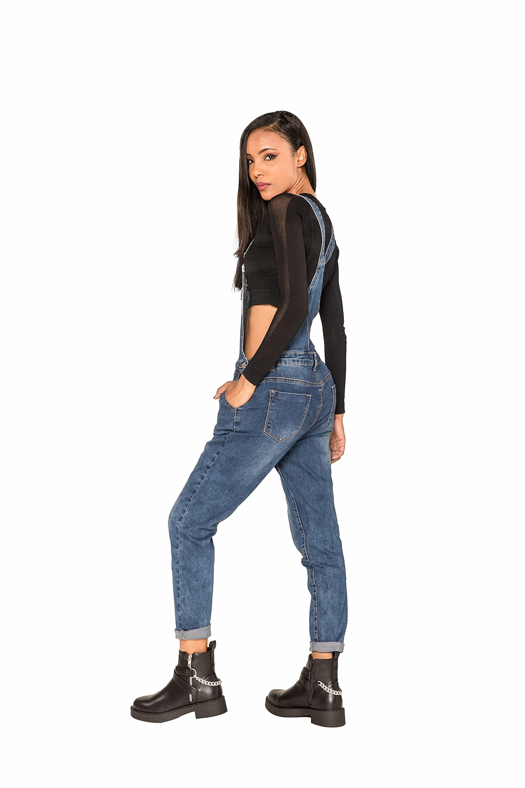 Nina Carter Salopette da donna, in denim, stile vintage, tuta estiva