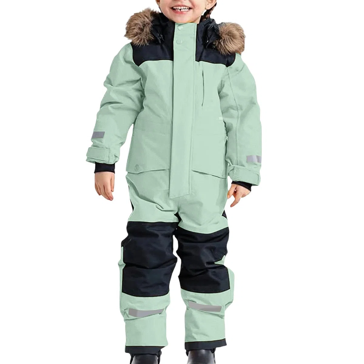Tute da Neve Bambino e Ragazzi, Tute da Sci Bambine e Ragazze, Tuta da Neve di un Pezzo Bambini Invernale Outdoor Antivento Impermeabile e Traspirante Calda Tuta con (Light Green, 12-13 Years)