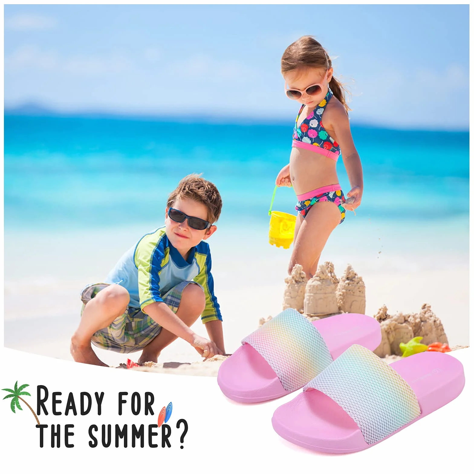 WateLves Ciabatte Bambina Estive Ciabatte Spiaggia e Piscina Antiscivolo Bambino Ragazzi e Ragazze Pantofole da Interno da Esterno a Punta Aperta(Arcobaleno 26/27EU)