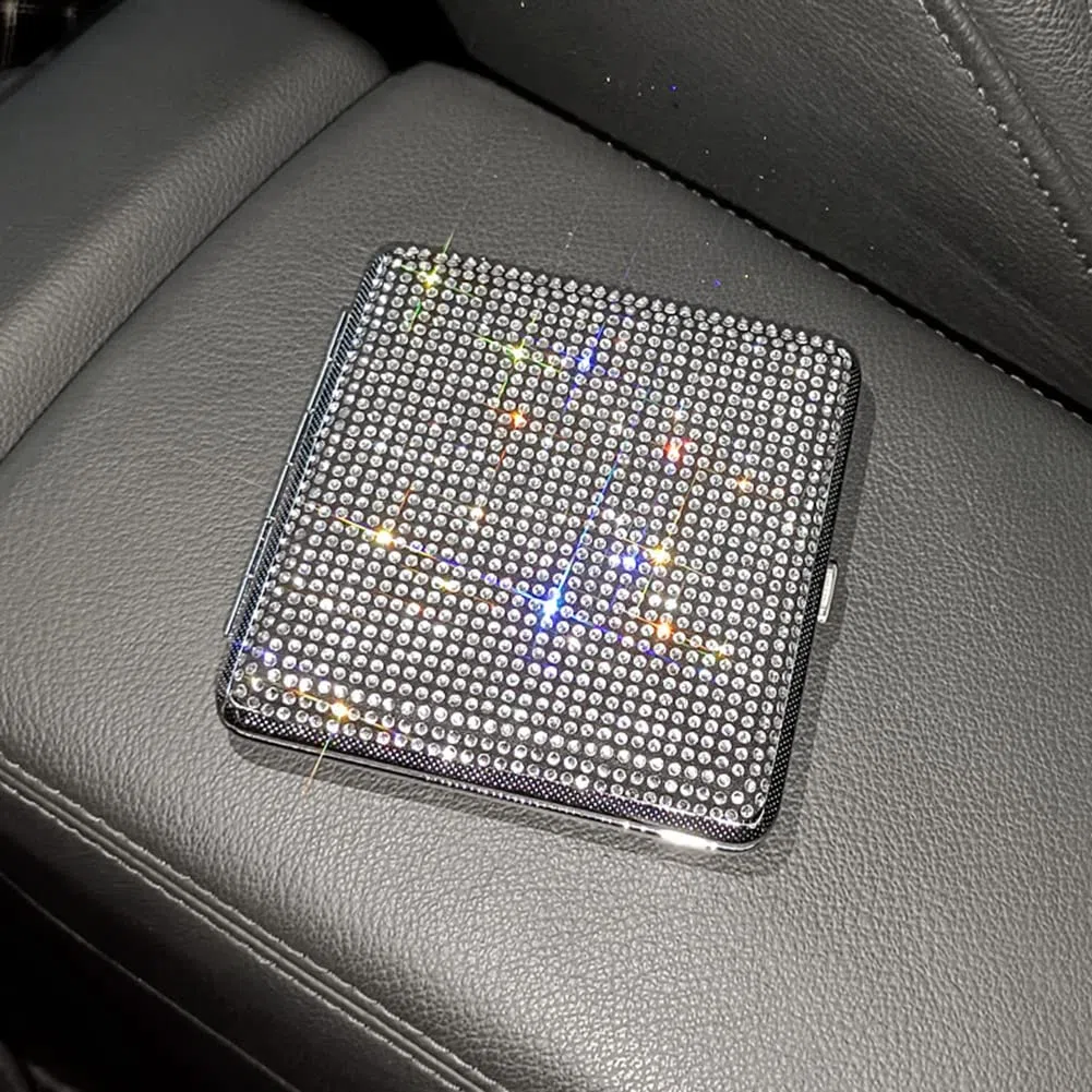 Portasigarette da donna, in metallo lucido glitterato, con clip a molla su entrambi i lati, per 20 sigarette, regalo per fumatori (bianco)