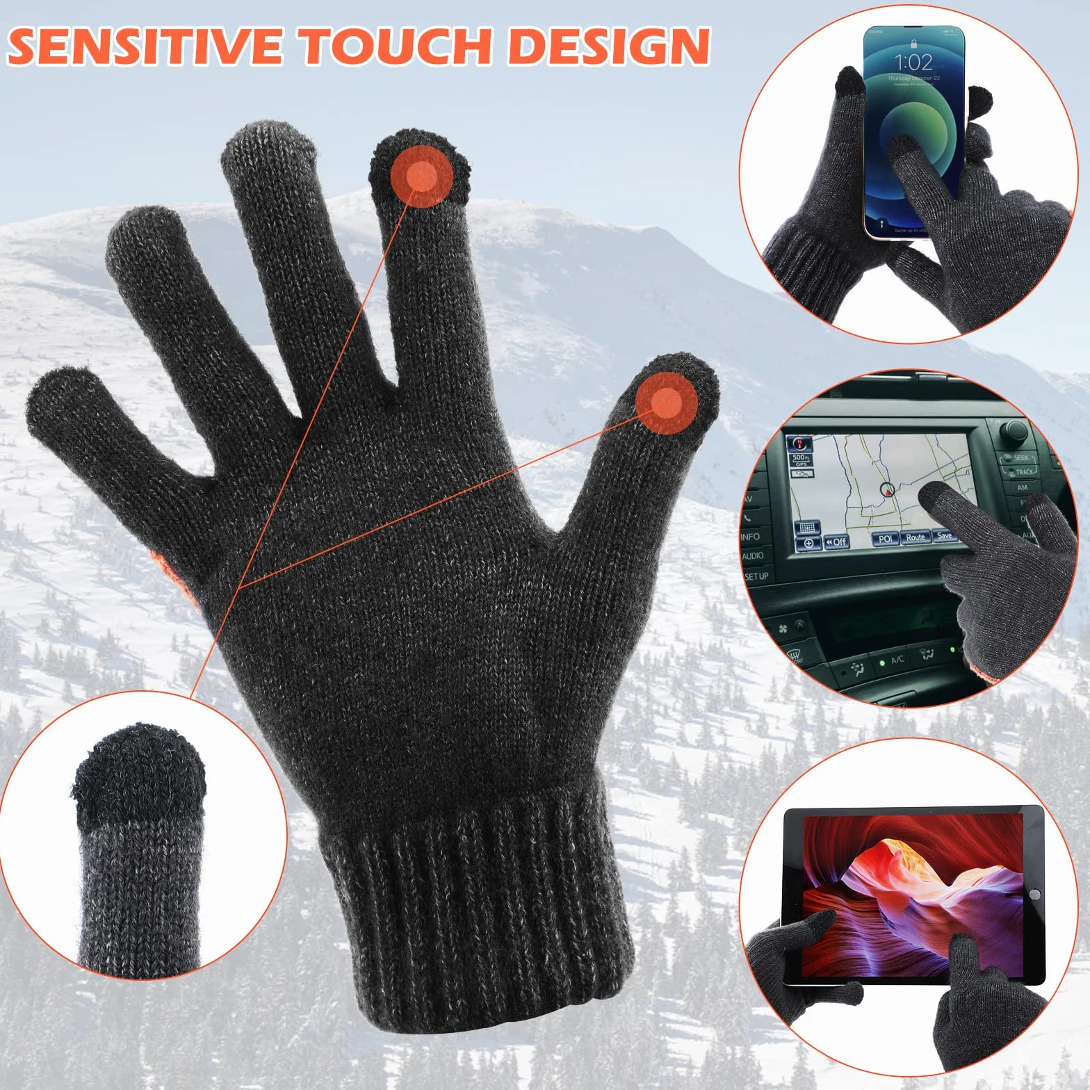 Guanti Riscaldati USB per Uomini e Donne - Invernali da Lavoro a Maglia Lavabili Con 3 Temperature Regolabili per Dito Intero