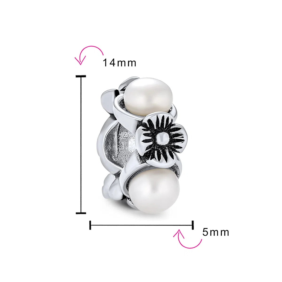 Bling Jewelry Perla Bianca Simulazione Fiore Sottile Distanziatore Charm Per Donne Adolescenti .925 Argento Adatto A Bracciale Europeo