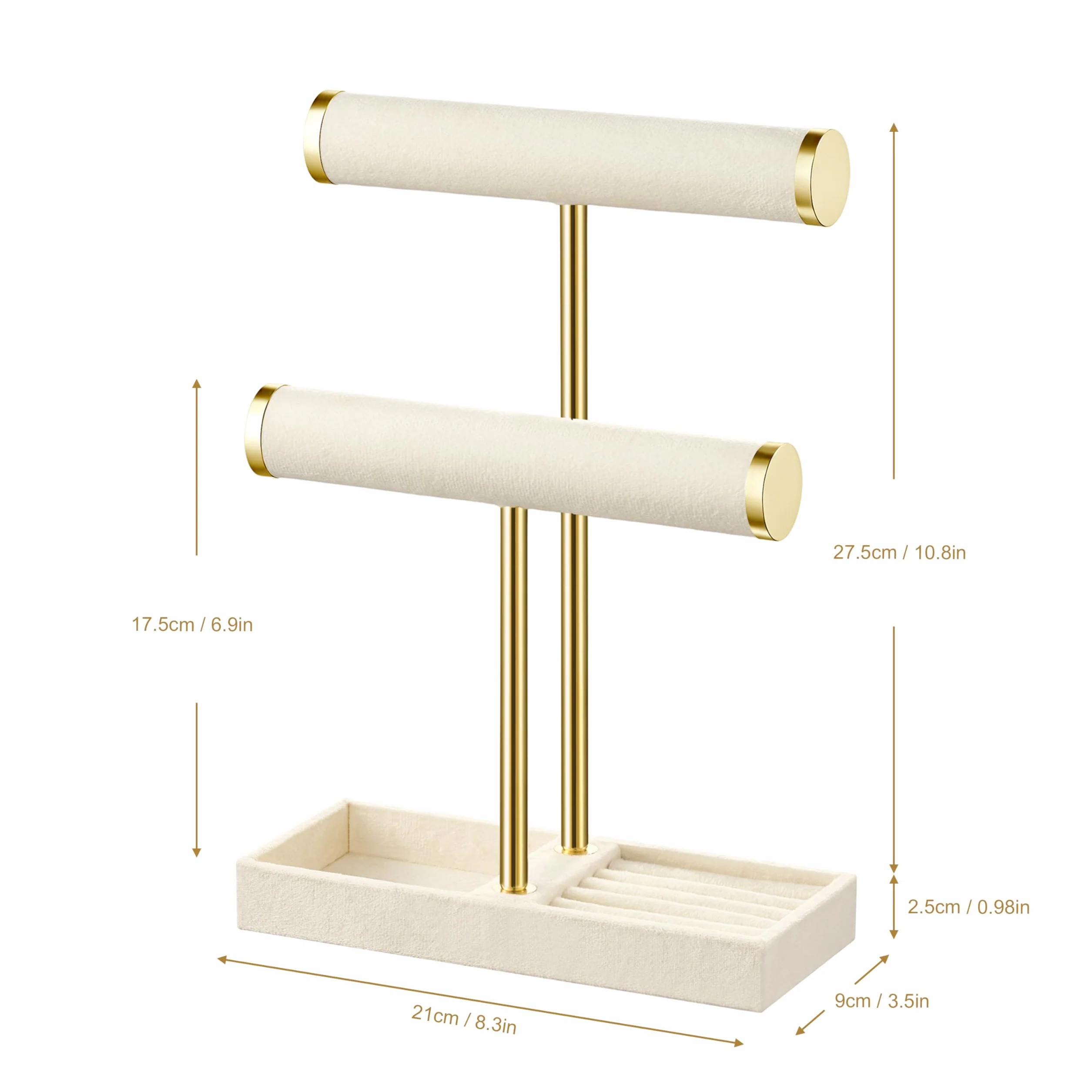 Josmimic Organizer per Gioielli a 2 Livelli, Beige per Rimovibile, Supporto per Braccialetti, Collane, Orologi, Anelli