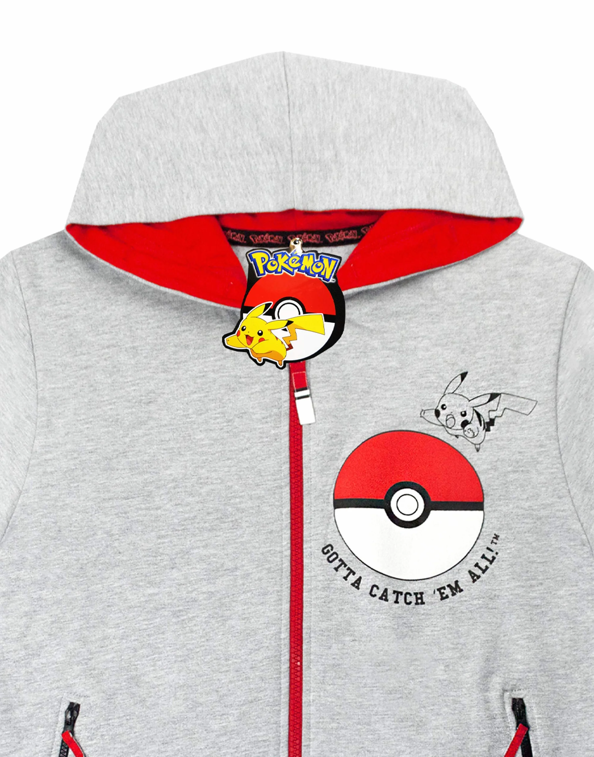 Pokémon Maglione con Cappuccio a Maniche Lunghe Grigio con Zip e Cappuccio Boys