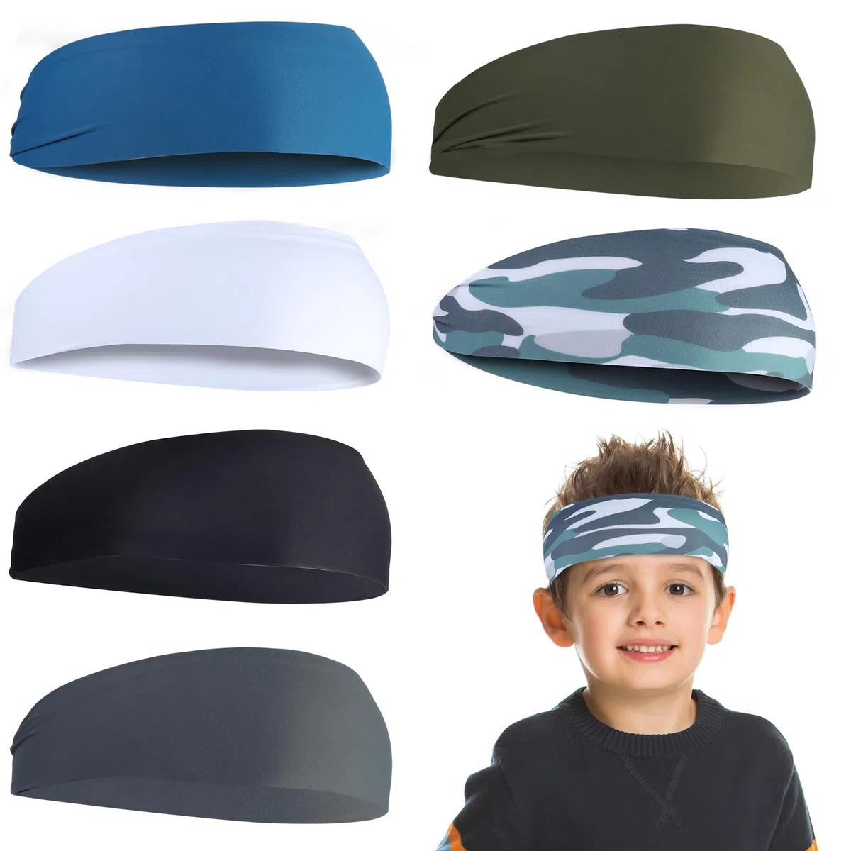 Boenoea 6 Pezzi Fasce Sportive per Bambini, Fasce per Sudore Atletiche Fasce per Ragazzi e Ragazze, Fasce per Bambini Sport Pallacanestro Calcio (6 colori)