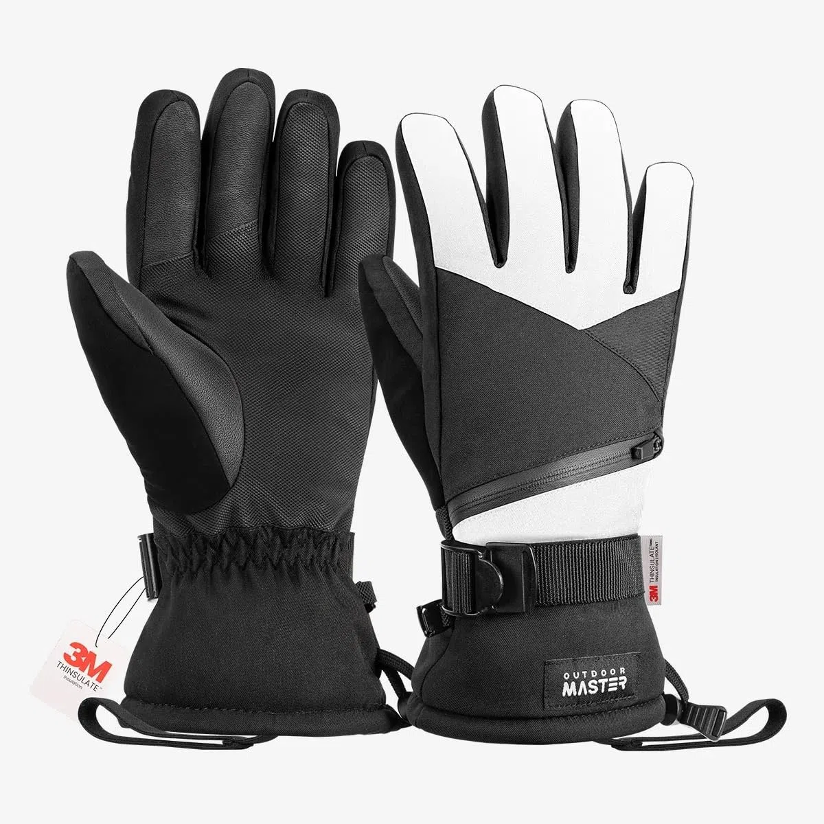 OutdoorMaster Guanti Invernali Uomo Sci - Guanti Neve Donna Sci - Impermeabili e Antivento, Compatibili Touchscreen con Tasche e Fibbie di Sicurezza - Ottimo per Sci, Snowboard, Trekking e Outdoor
