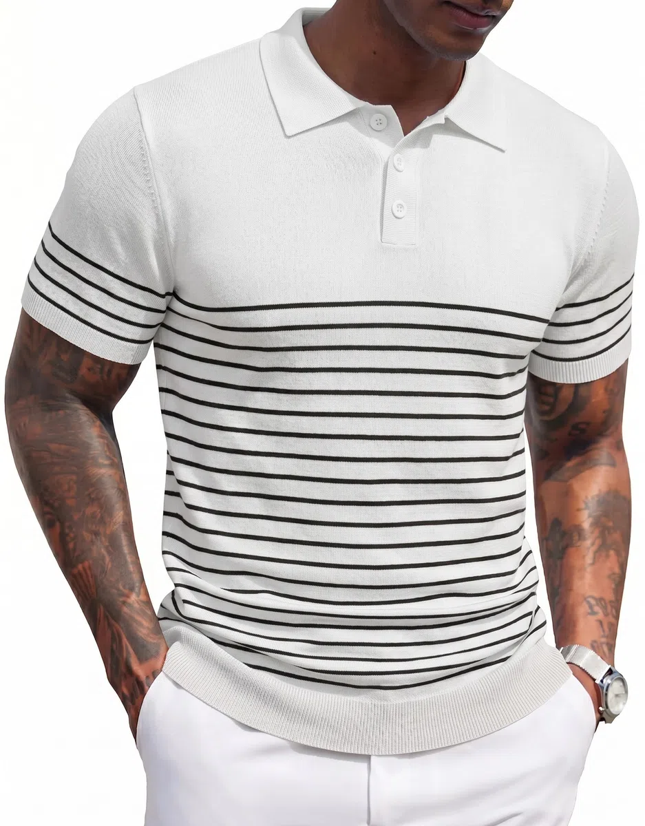 COOFANDY Polo Uomo Righe Maniche Corte Estive Cotone Slim Fit Traspirante Elasticizzato Golf Maglietta Corta Uomo