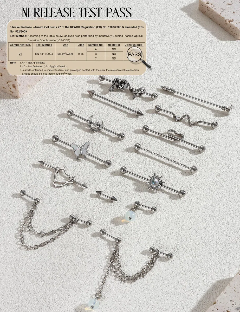 ADRAMATA 14G 16G Industrial Piercing Acciaio Chirurgico Industrial Piercing Orecchini Donna Uomo Industriale Orecchini Piercing Cartilagine Helix Piercing Oro Argento Industrial Piercing Gioielli
