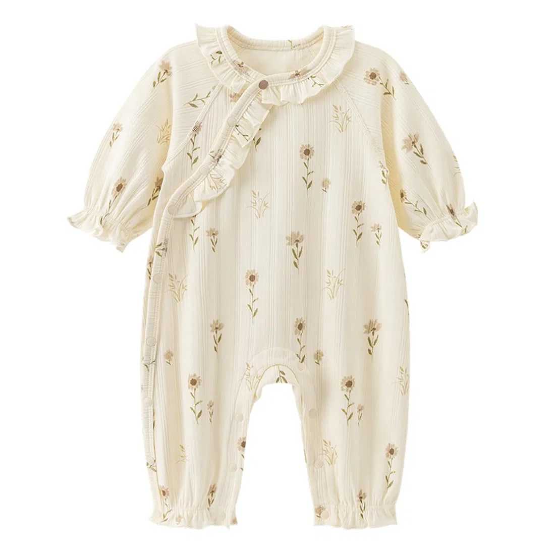 Neonata Pagliaccetto in Cotone con Bottoncini Tutine per Neonati Manica Lunga con Volant Jumpsuit Onesie Outfit per Neonata 0-18 Mesi