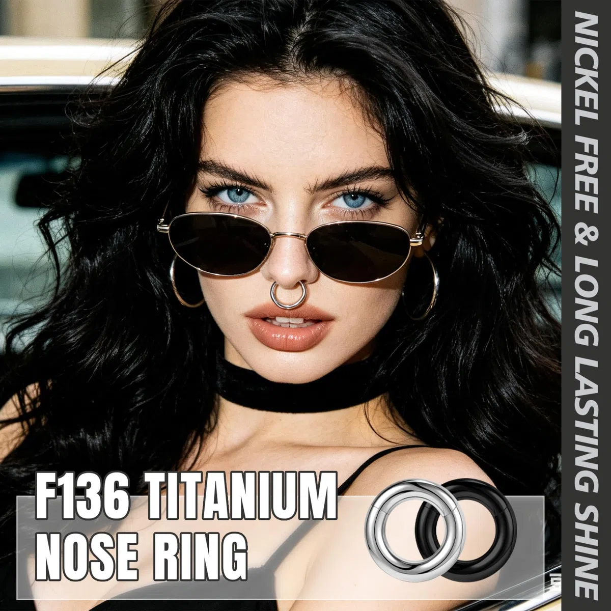 F136 Piercing nasale in titanio per setto nasale, 2G 4G 6G 8G 10G 12G Grande Clicker Piercing orecchio Helix cerchio, nero