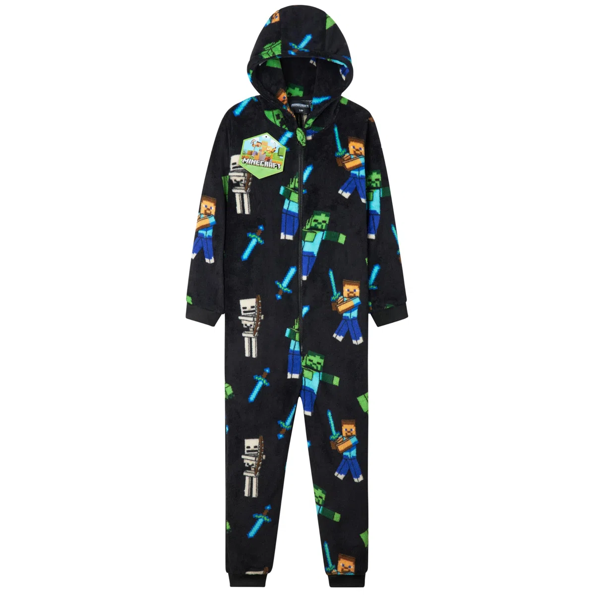 MINECRAFT Pile Pigiama Intero Ragazzo con Cappuccio Tuta Intera - Regalo Bambino