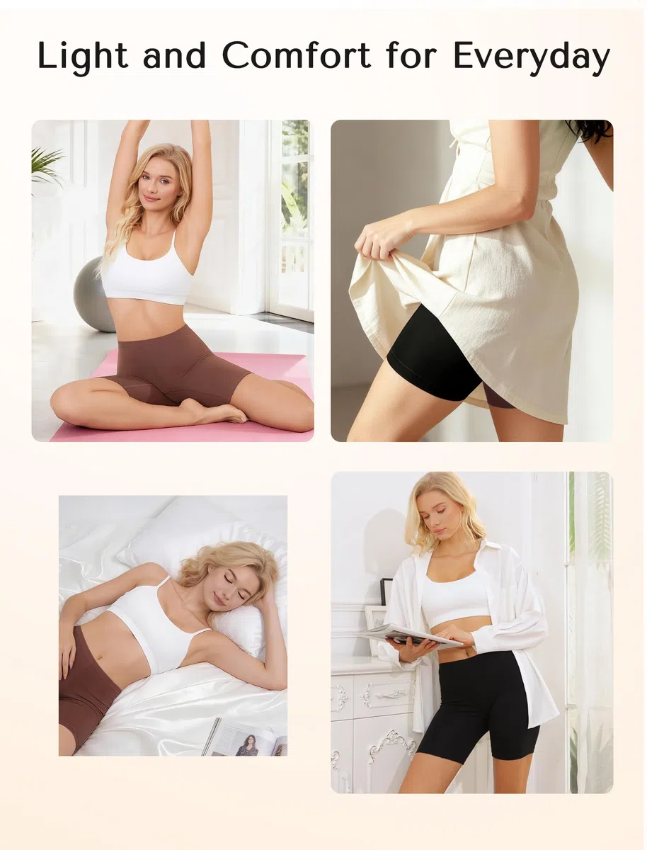 VOENXE Mutande Boxer da Donna Pantaloncini Sottogonna Donna Culotte Cotone Antisfregamento Leggings Corti Culotte Slip Donna Mezza Gamba Cotone Sport Hot Pant Vita Alta Senza Cuciture Pacco da 4