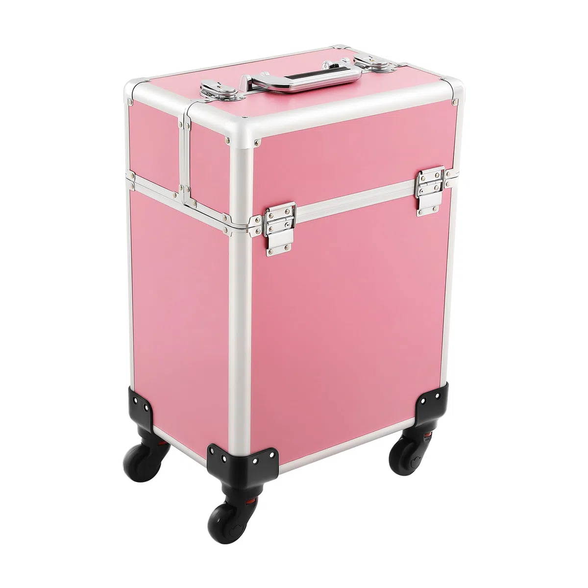 Rolling Trucco Trolley Valigia in Alluminio, Grande Capacità, Scomparti Rimovibili, Organizer Ottimale, Trolley Estensibile, Ideale per Viaggi, Lavoro, Salone di Bellezza, Artista, Rosa