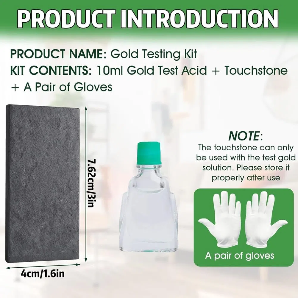 Kit per test ' 10k 14k 18k 22k 24K con soluzioni da 10g, pietra di prova ' per rilevamento di metalli d'