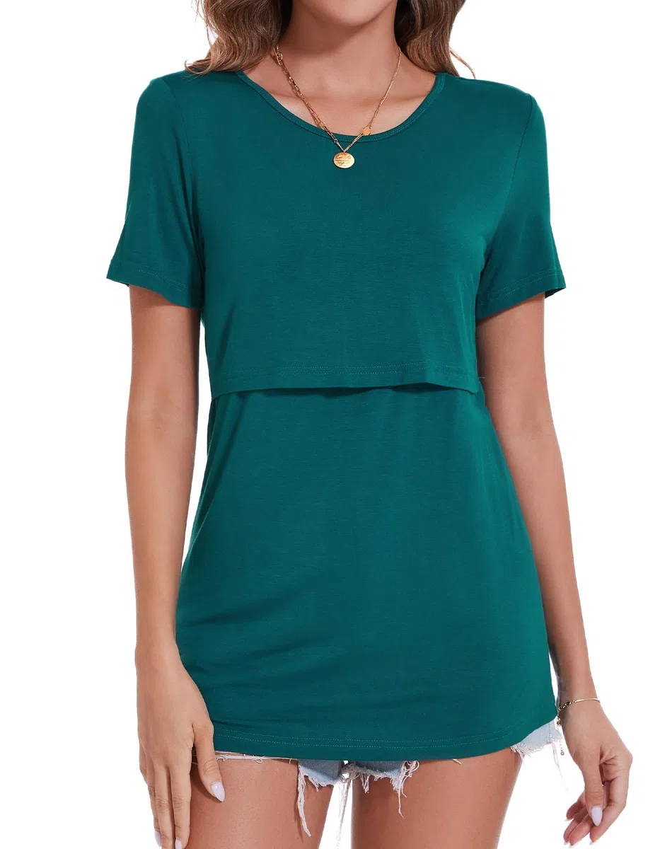 Sosolism Set da 3 Magliette da Allattamento Estate a Maniche Corte T-Shirt Casual per Gravidanza e Post-Parto per Donne