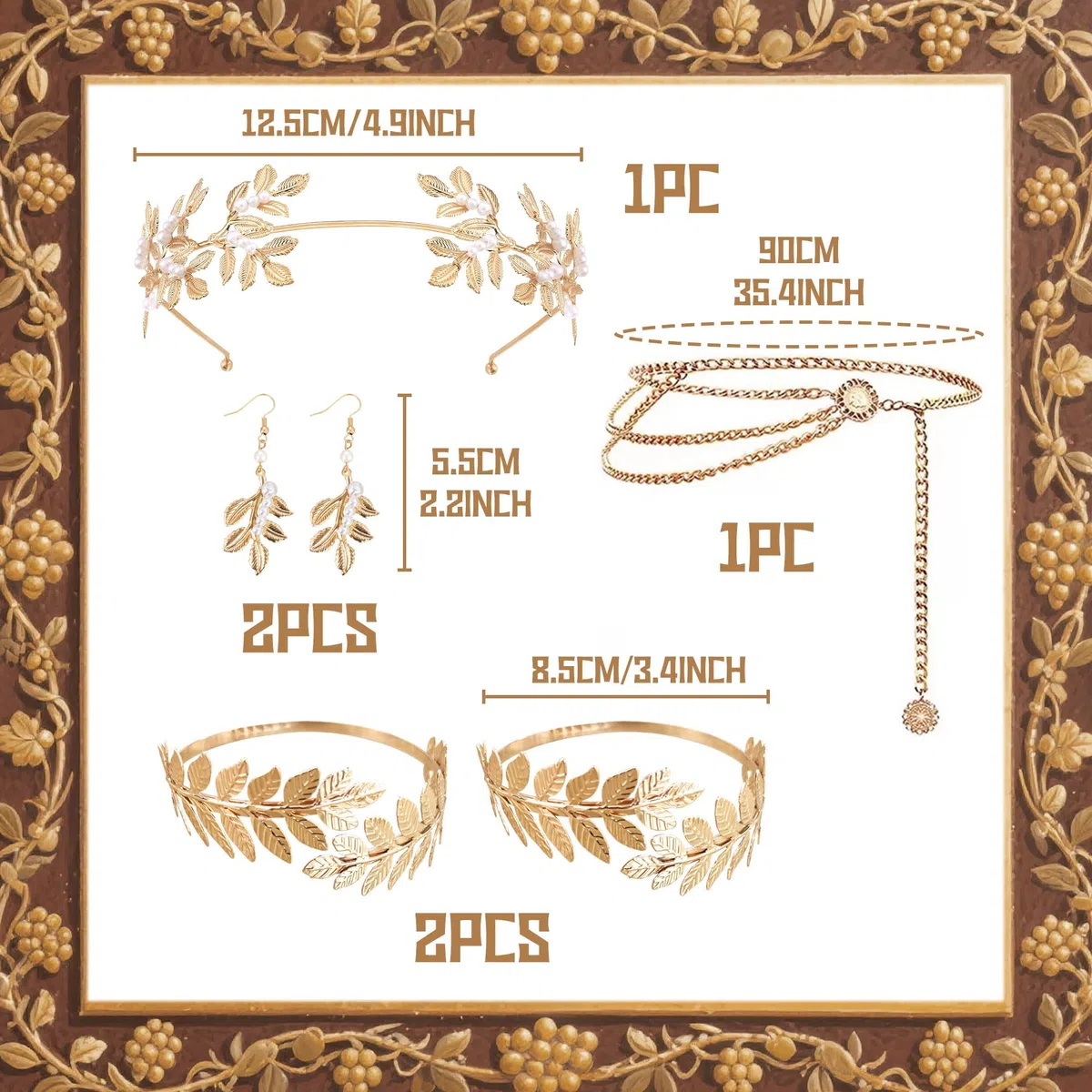 Accessori per costume della dea greca donna costume greco foglia corona orecchini cintura per cosplay accessori festa
