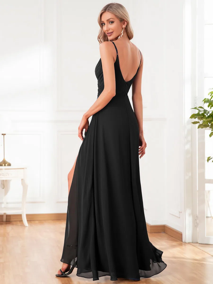 Ever-Pretty Vestito da Damigella Donna Elegante Tracolla Regolabile Senza Schienale con Spacco Chiffon Abito da Damigella ES0128B