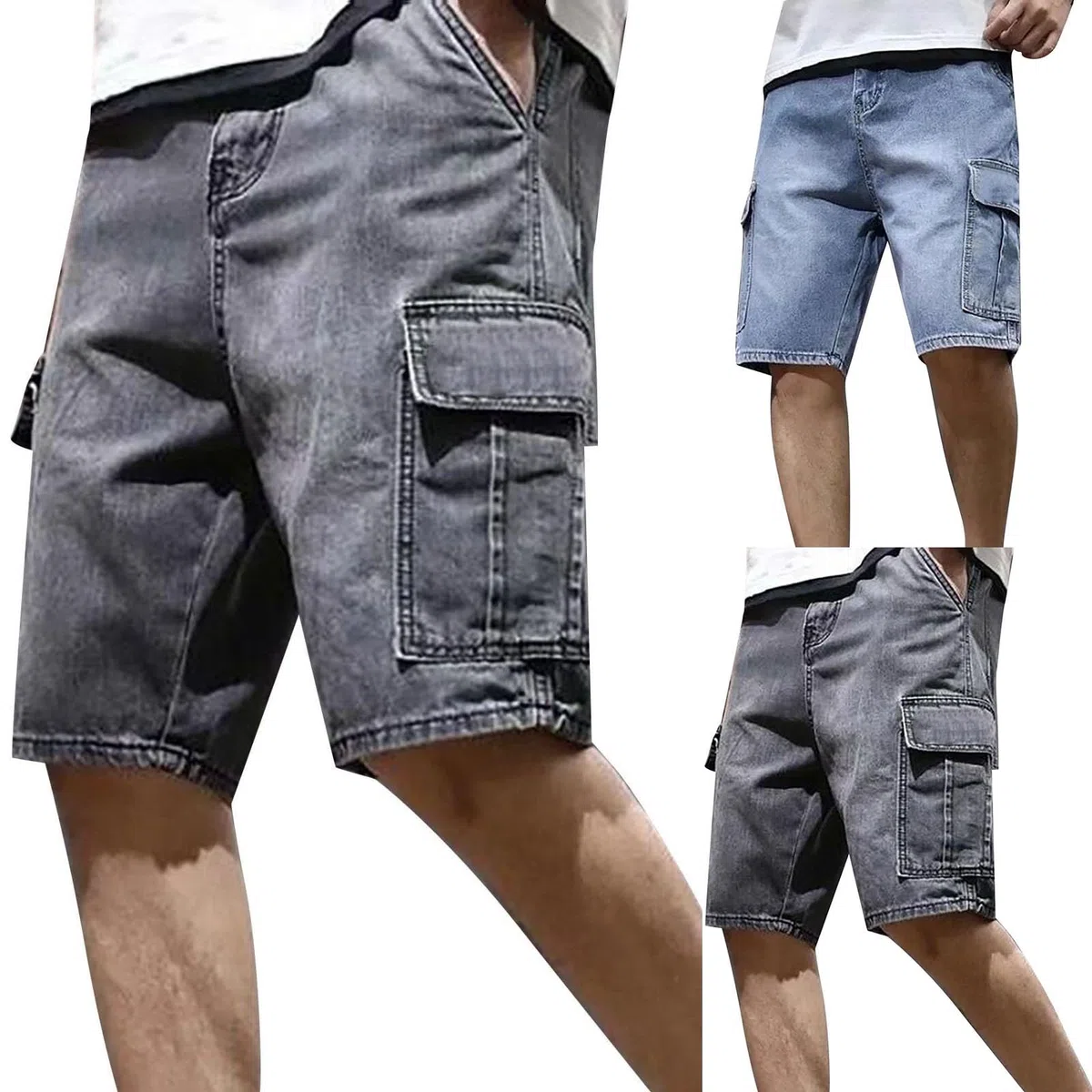 Bermuda Uomo Jeans Estivi Cargo Larghi Elasticizzati Denim Shorts Casual Leggeri Pantaloncini Jeans Corti Baggy Con Tasche Taglie Forti Elastici Pantaloni Corti da Lavoro In Denim Gamba Dritta