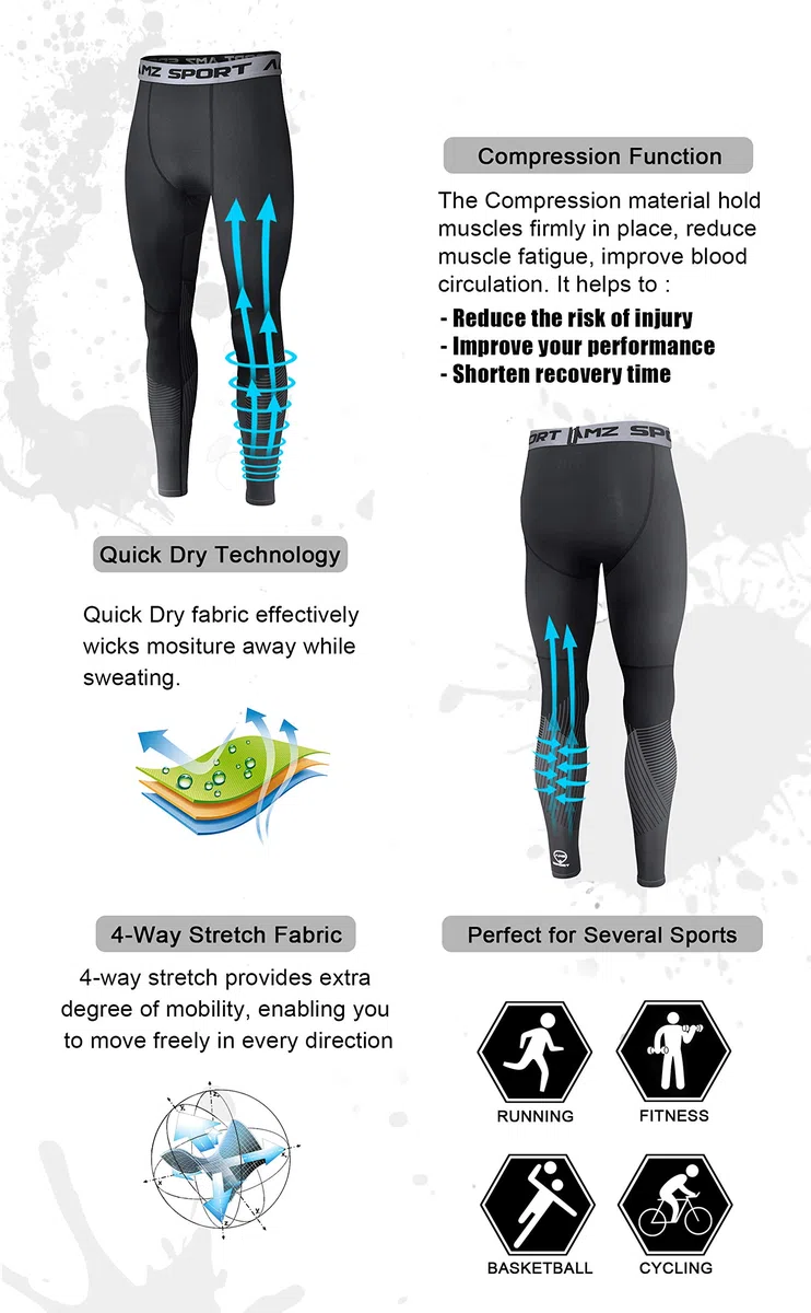 AMZSPORT Pantaloni per Compressione Sportiva da Uomo Asciugatura Veloce Leggings di Baselayer da Allenamento Nuova Generazione