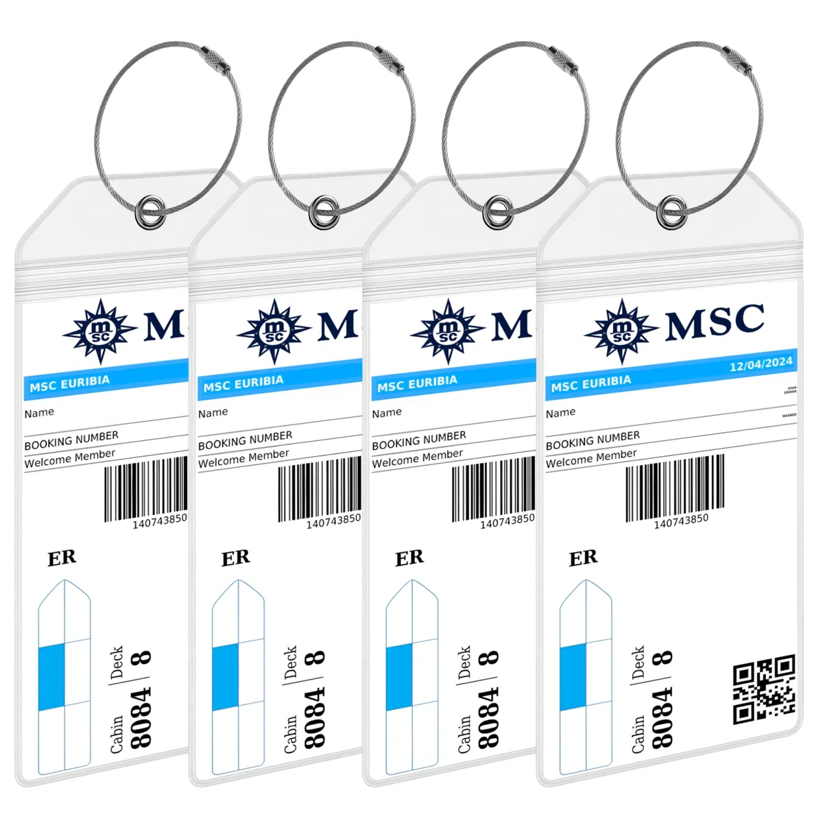 Porta Etichette Valigia da Crociera MSC - Set da 4 - Impermeabili e Resistenti con Anelli in Acciaio - Compatibili con tutte le Navi MSC - Accessorio Bagaglio Crociera di AnchorsUp