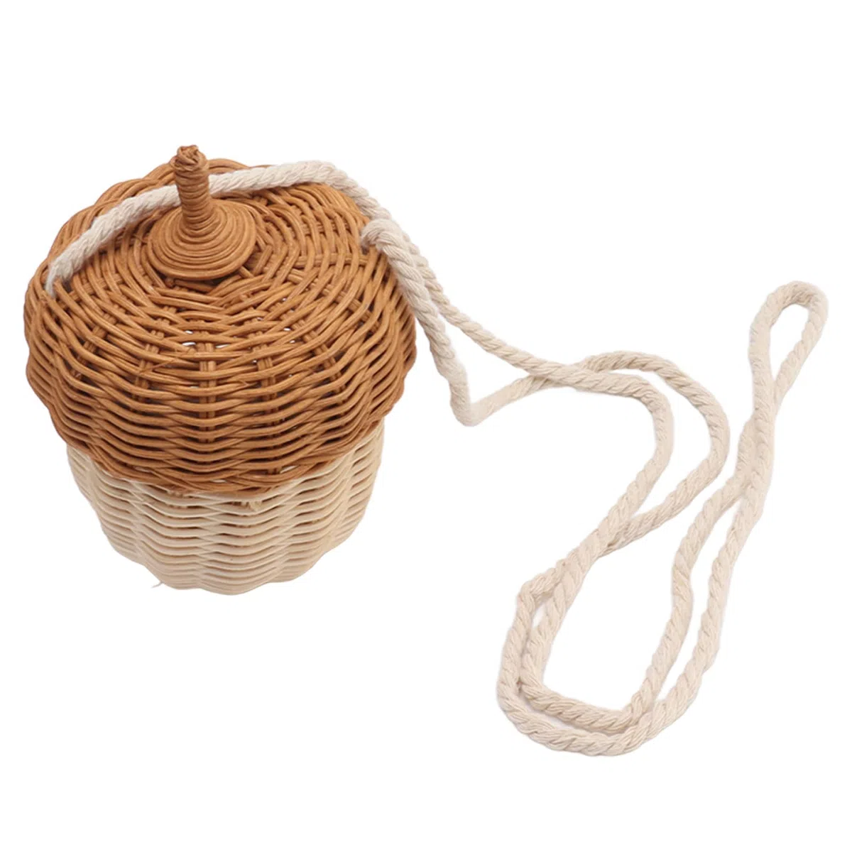 Borsa a Tracolla Intrecciata in Rattan, Fatta a Mano, a Forma di Ghianda, per Bambini (Borsa a Tracolla Piccola)