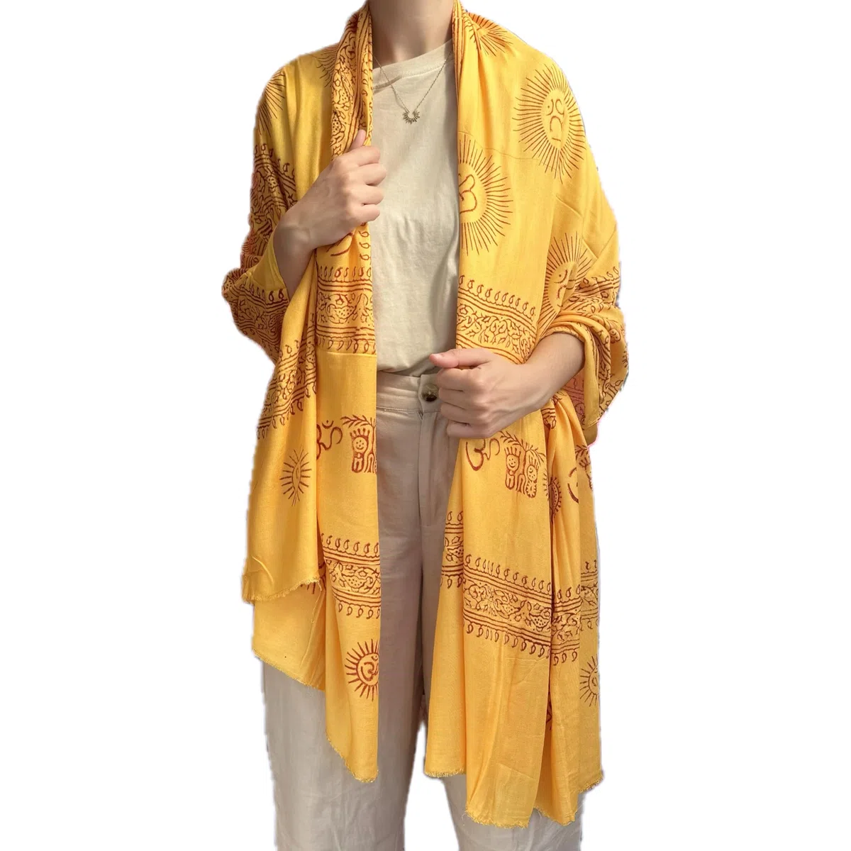 Generico Scialle Om per Yoga, Hare Rama Hare Krishna, Sciarpa da Meditazione Unisex Hippie e Boho Hindu