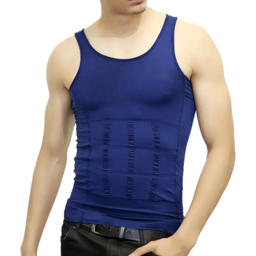 Canotta snellente da uomo, contenitiva, a compressione muscolare, Blu, XL