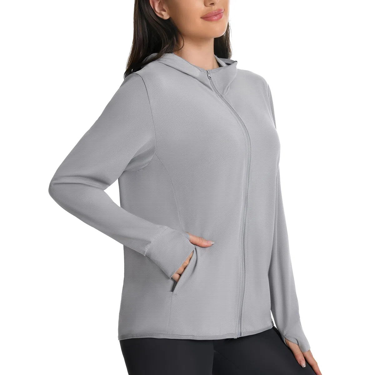Felpa Donna con Zip e Cappuccio, Protezione Solare UV UPF50+, Manica Lunga Giacca Sportiva Leggera Sun Hoodie con Tasche