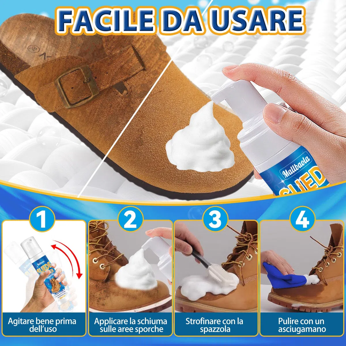 Pulizia Scarpe Scamosciate, Kit Pulizia Scarpe, Pulisci Scarpe con Spazzola e Asciugamano, Pulizia Camoscio Scarpe Schiuma Rimuove Macchie, Suede Cleaner per Scamosciato, Nabuk, Maglia,Sneakers,Pelle