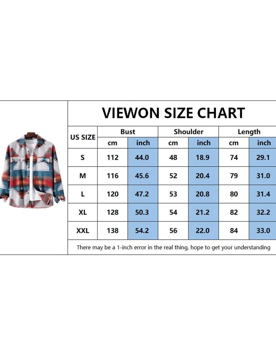 VIEWON Giacca-cappotto western da uomo casual con stampa azteca, maniche lunghe, in lana, leggera, con risvolto e bottoni