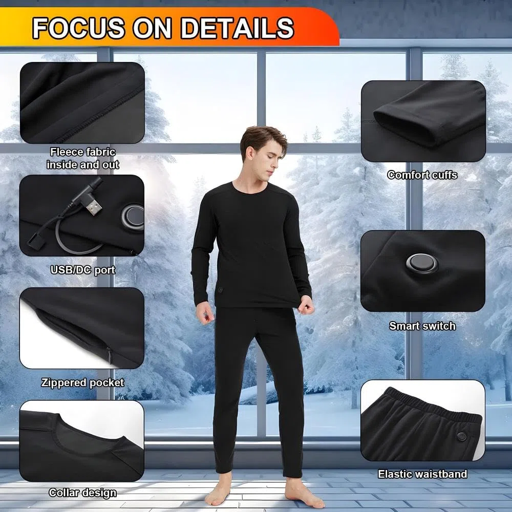 Completo Intimo Termico riscaldante Intelligente a 42 Zone per Uomo e Donna,Ricarica USB Abbigliamento Invernale riscaldato & S