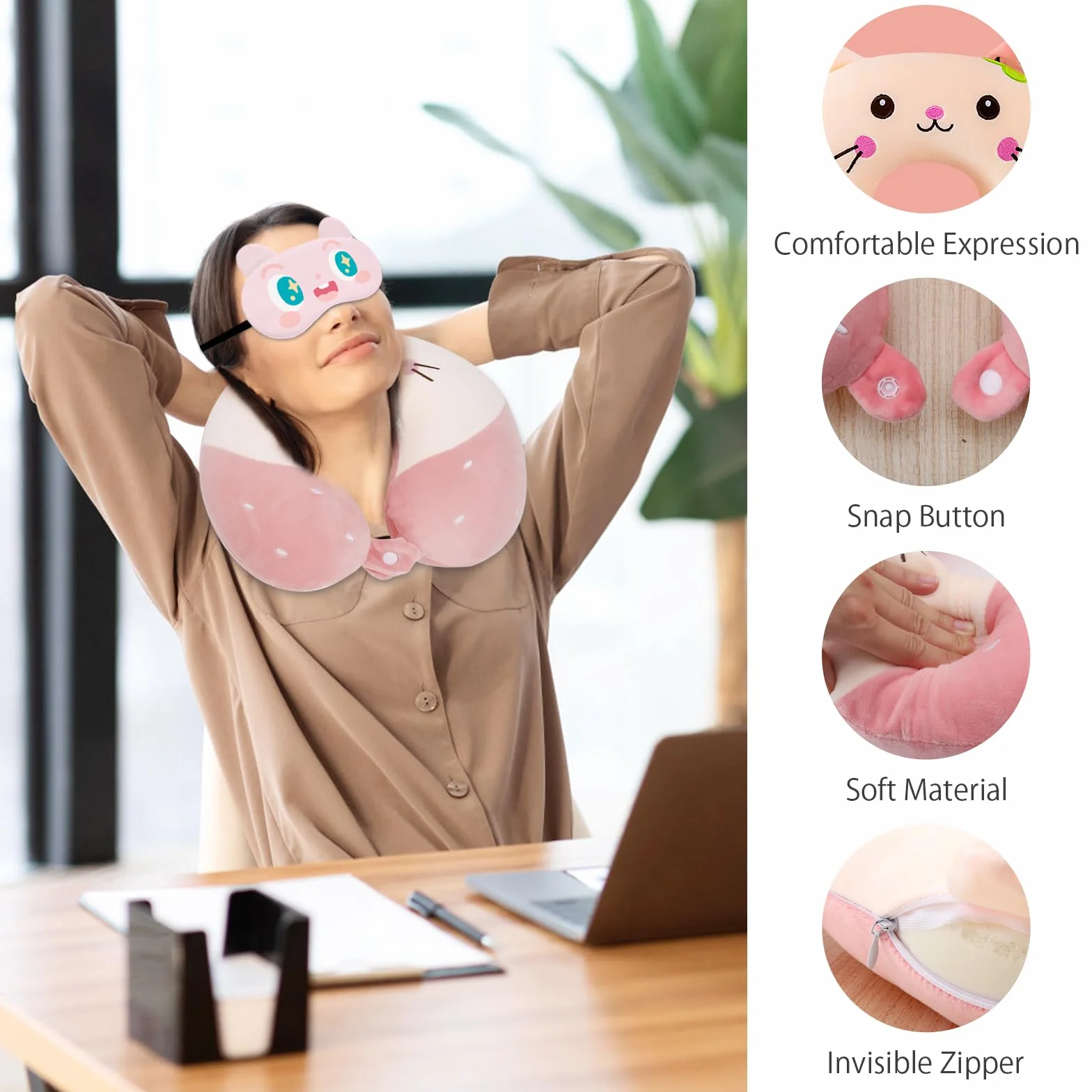 Cuscino Cervicale da Viaggio, Poggiatesta Auto Bambini e Maschera per gli occhi, Cuscino Viaggio, Cuscino Aereo Viaggio, Cuscino da Viaggio Bambini, Cuscino Collo Viaggio per Auto Aereo Ufficio Casa