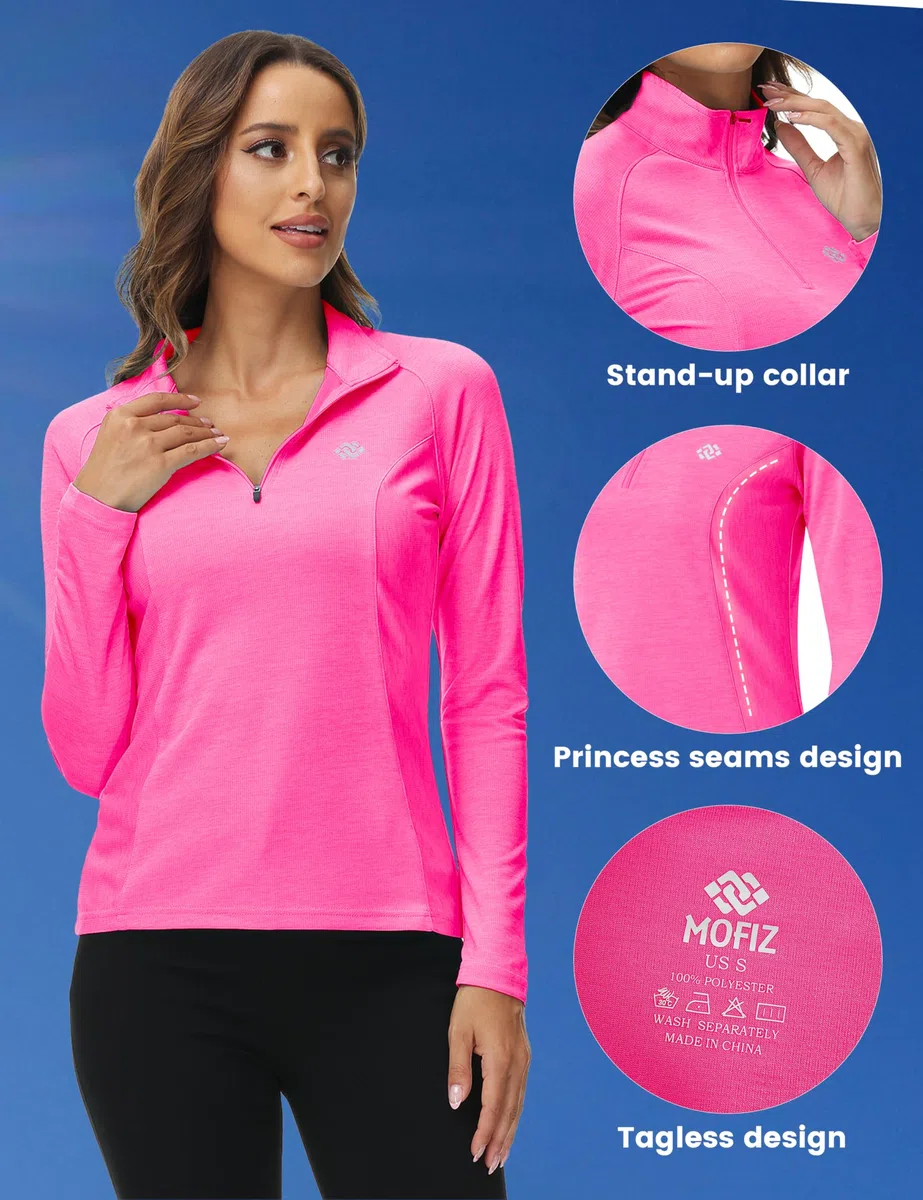 Donna Maglia da Corsa a Maniche Lunghe 1/4 Zip Felpa Sportivo Yoga Fitness Outdoor Tops