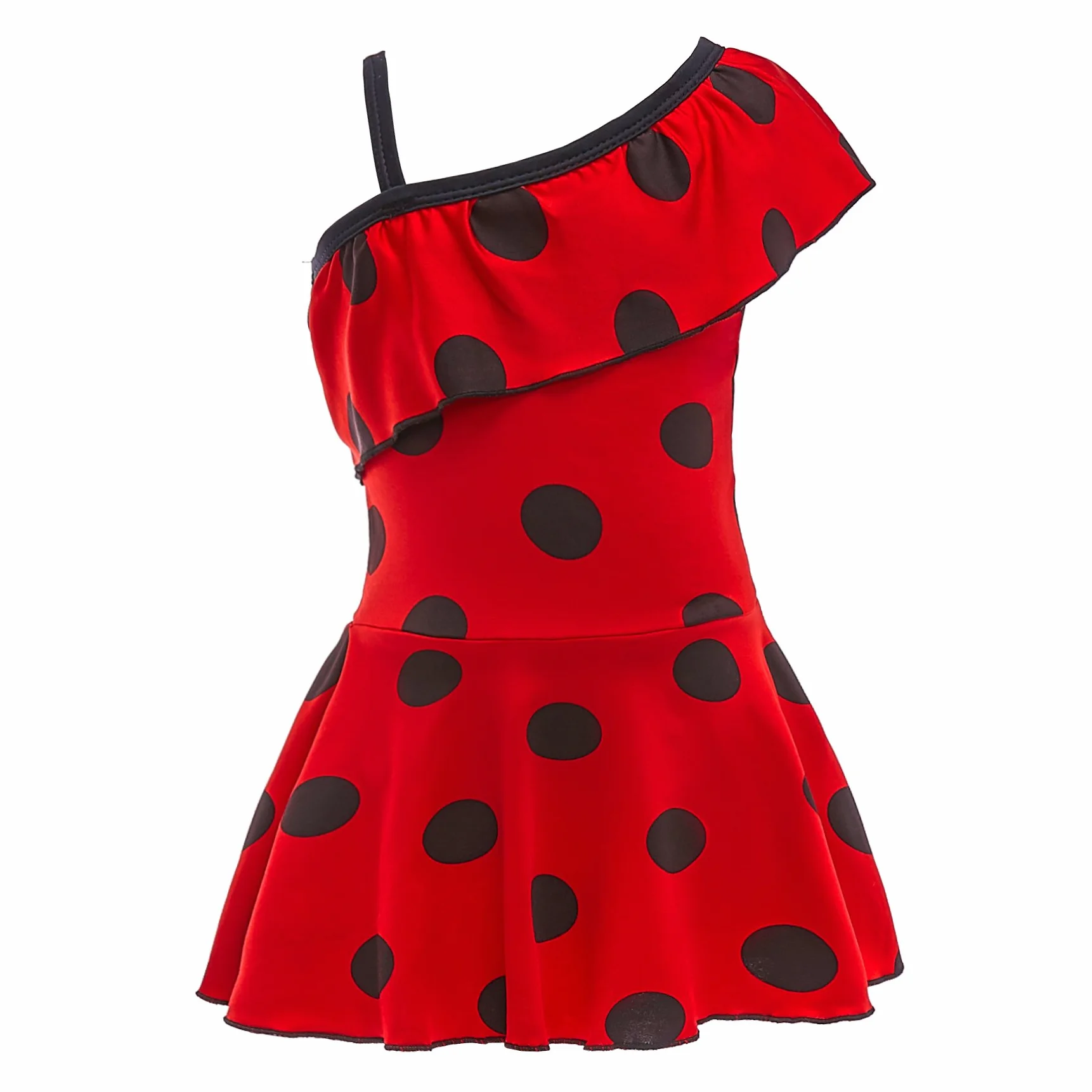 Lito Angels - Costume da Bagno Intero Ladybug Coccinella per Bambine, Pois Rossi, Monospalla con Gonna, Taglia