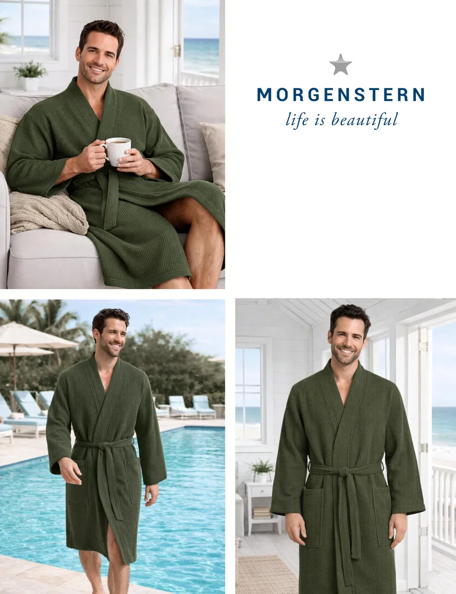 Morgenstern Accappatoio Uomo Nido d'Ape Cotone Leggero