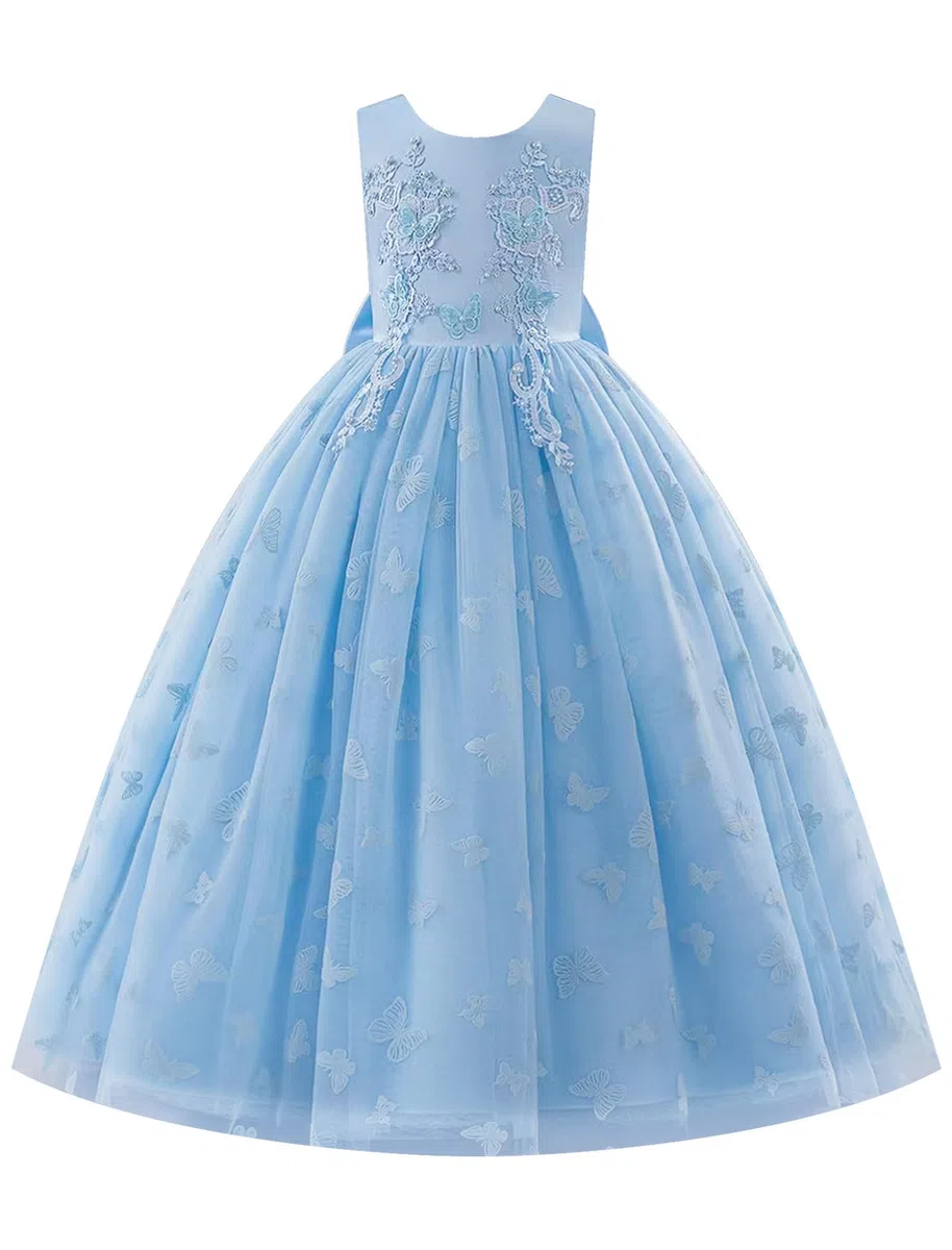 IWEMEK Abito da sposa per bambini senza maniche abito in tulle ragazza battesimo comunione compleanno sera compleanno festa di sposa con ricamo farfalla