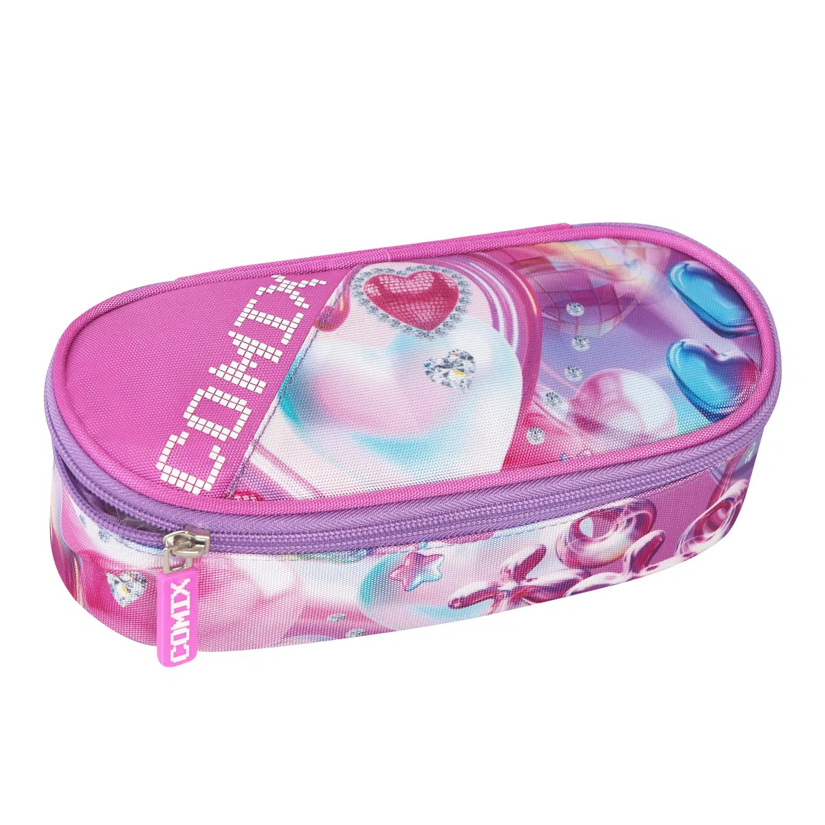 COMIX ULTRA BRIGHT - Astuccio Ovale Organizzato per Bambini e Ragazzi, Ideale per Riporre la Cancelleria, con Pratica Chiurusa a Zip, Interno con Passanti Elastici ai Lati, 22x5Hx7 cm
