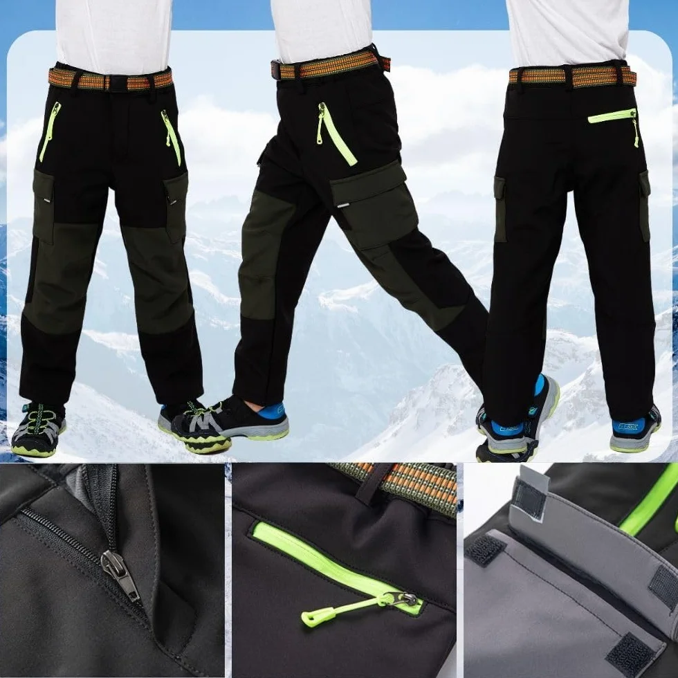 Pantaloni termici impermeabili per ragazzi e ragazze, pantaloni da neve invernali, pantaloni cargo imbottiti, pantaloni da sci softshell, per bambini