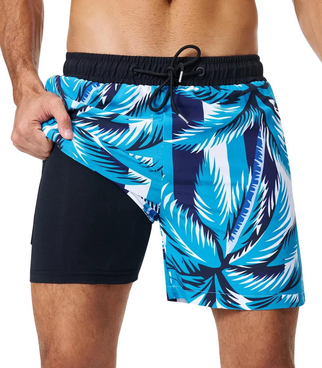 Pantaloncini da Bagno da Uomo con Fodera a Compressione ad Asciugatura Rapida Elasticizzati in 4 Direzioni 2 in 1