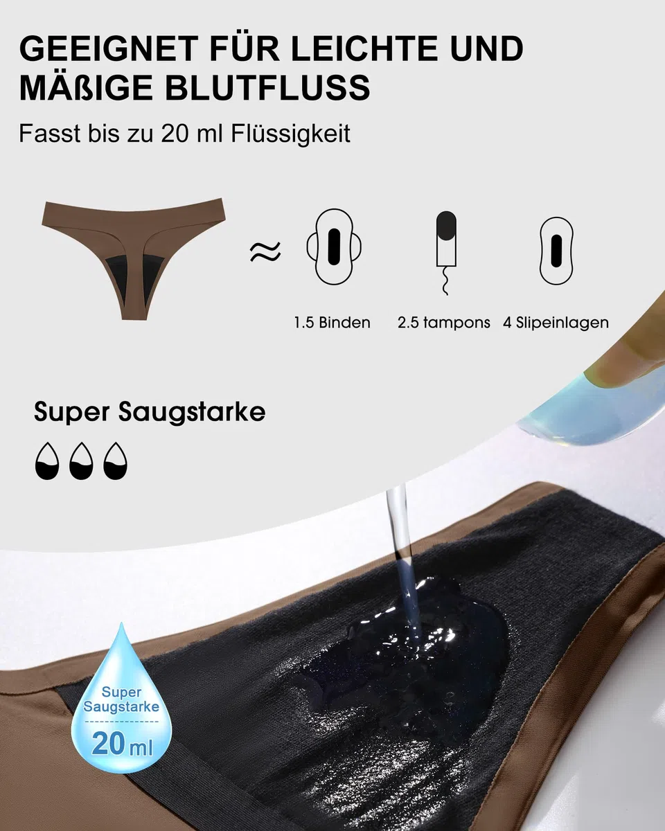 SHARICCA Mutande Ciclo Mestruale Donna Mestruali Perizoma Senza Cuciture Mutande Assorbenti Mestruali Lavabili Donna Intimo Protettive 3 Pack