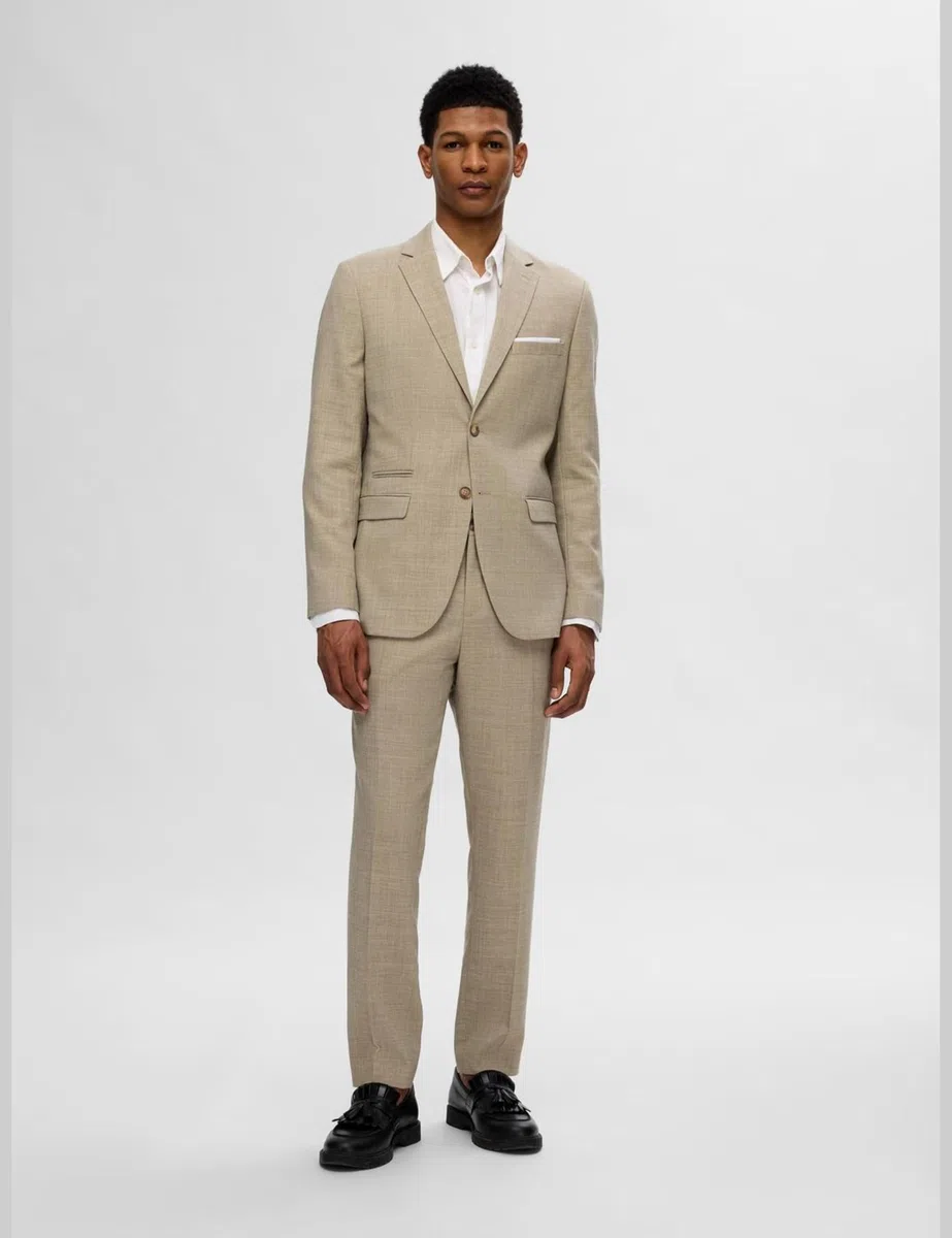 SELECTED HOMME Giacca Uomo Einreihiger Leinenmix, Sabbia, 58