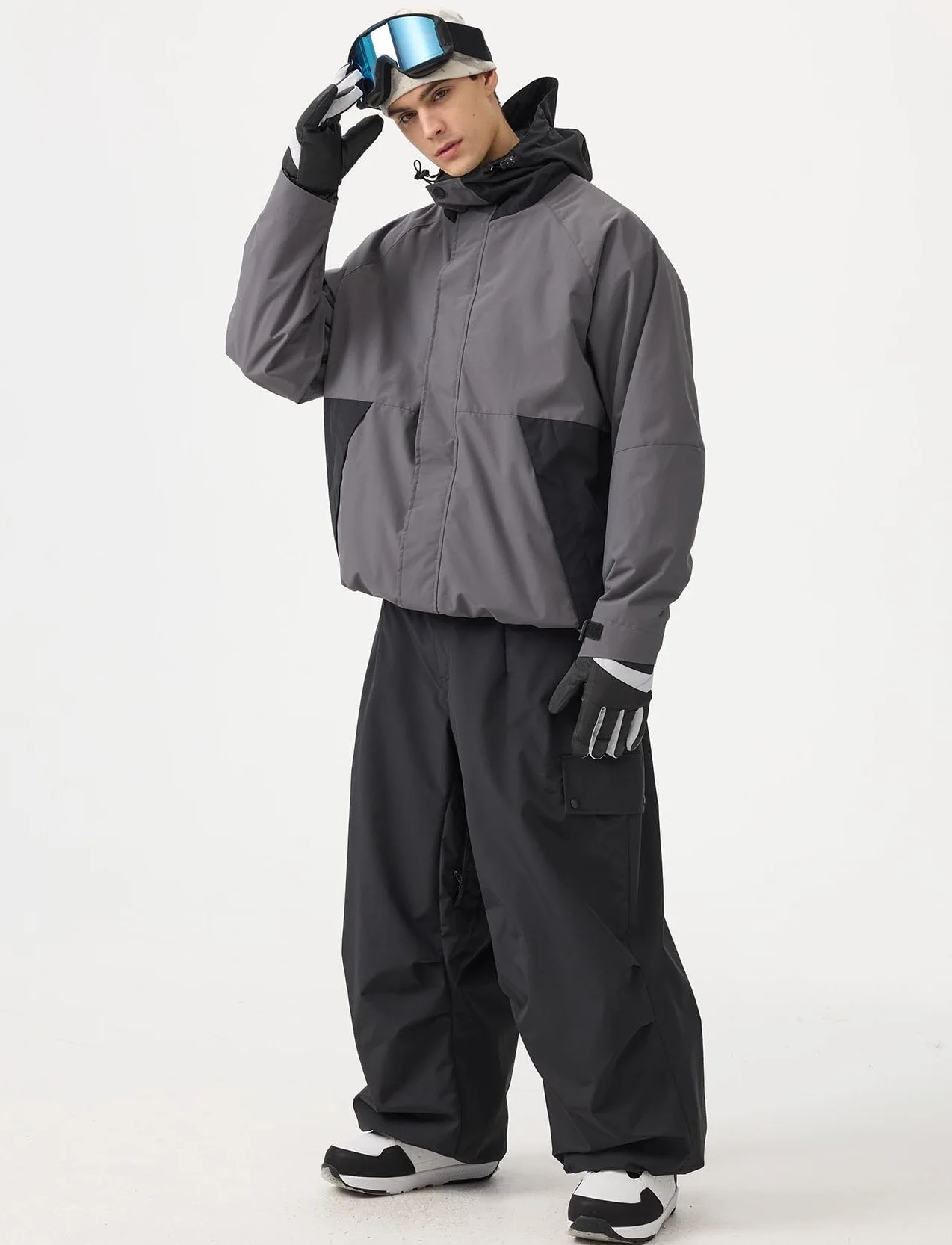 GSOU SNOW Uomo Donna Pantaloni da Sci Baggy Pantaloni da Snowboard Larghi Pantaloni da Neve Oversize - Multitasche Impermeabile Antivento Traspirante Calda