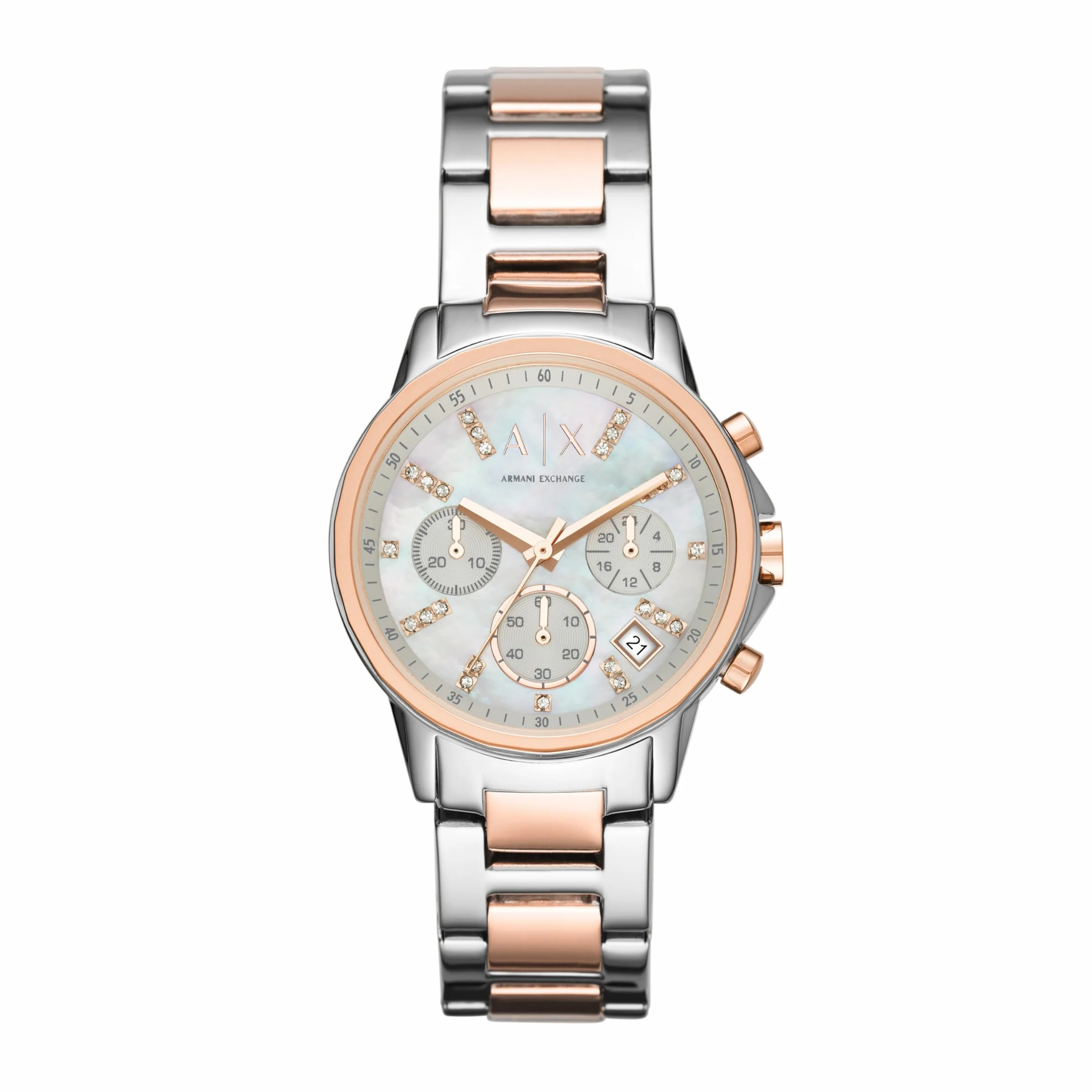 Armani Exchange Orologio da donna, Movimento cronografo al quarzo e cassa da 36 mm con cinturino in acciaio inossidabile