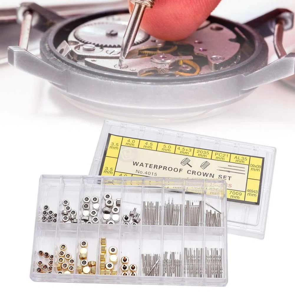 Akozon Kit Orologio con Corona e Stelo da 8 Mm, Set da Barra per Strumento di Riparazione Dell'orologio Accessorio di Ricambio Molla della Corona in Acciaio Inossidabile