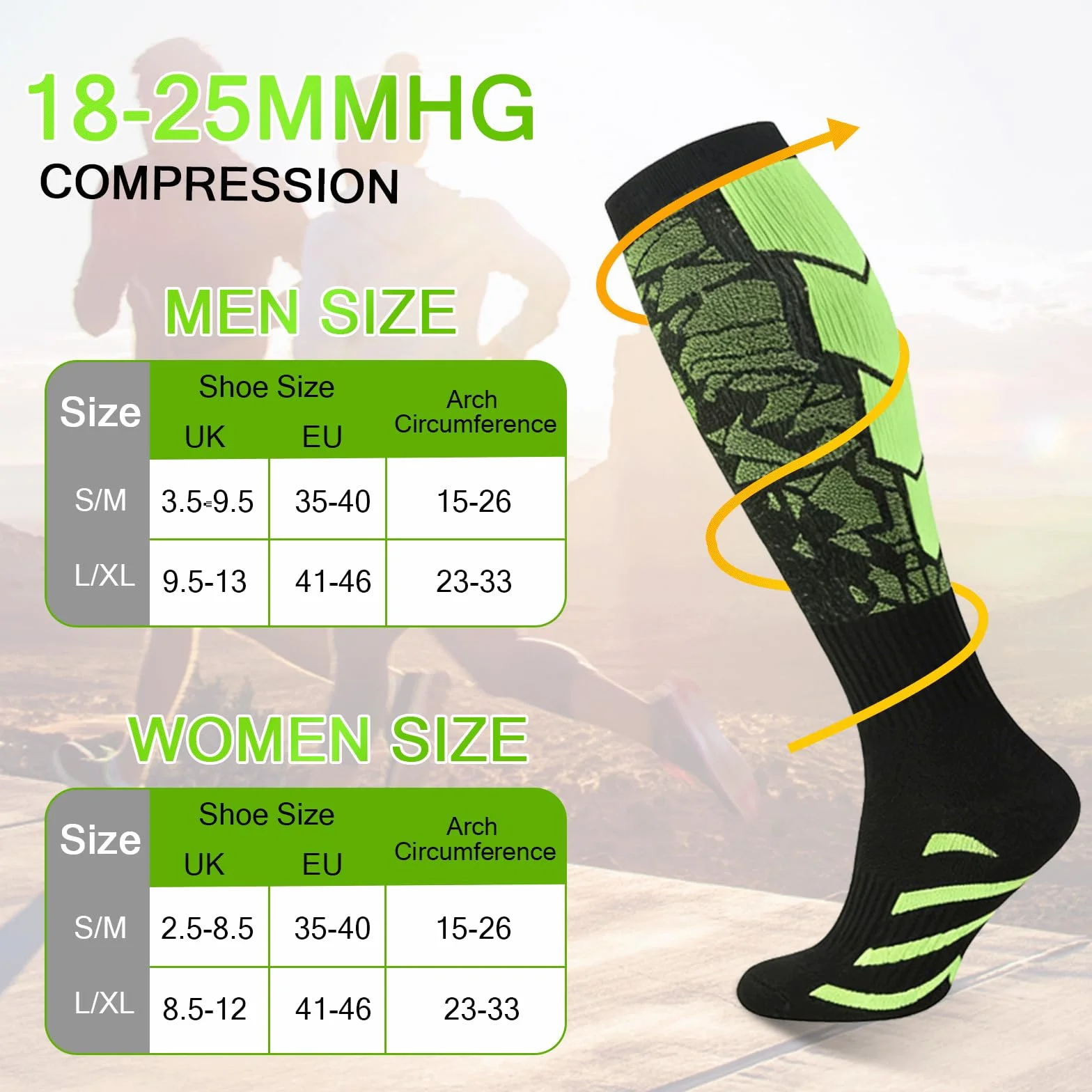 6 Paia Calze a Compressione Graduata Donna e Uomo, 18-25mmHg Calze Elastiche a Compressione, Calze al Ginocchio, supporto per la corsa sportiva Ciclismo Trekking
