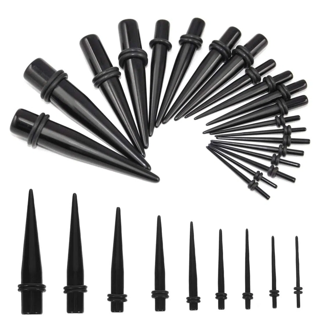 dilatatori Orecchio 36 pezzi allungamento Orecchie acrilico Set/Kit punte appuntite (1,6 mm-10 mm) - Nero